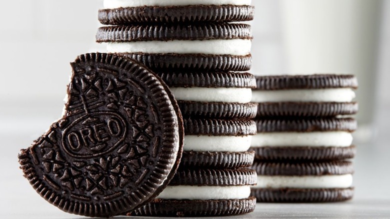 Oreo cookies stacked together