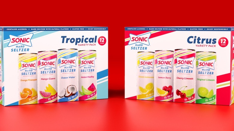 sonic hard seltzer tropical and citrus variety pack boxes