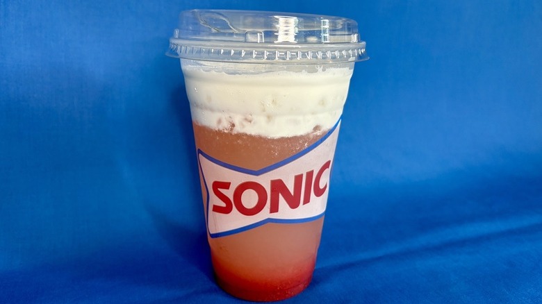 Sonic strawberry sweet topped lemonade blue background