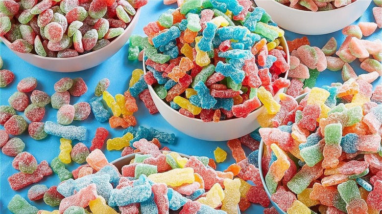 Overflowing bowls of Sour Patch Kids