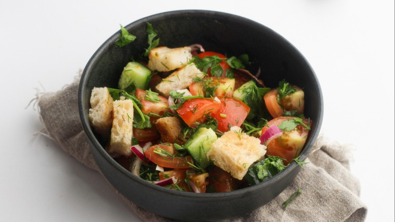 sourdough panzanella in a serving dish