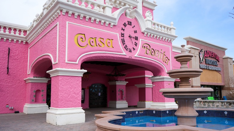 Casa Bonita restaurant front with water fountain