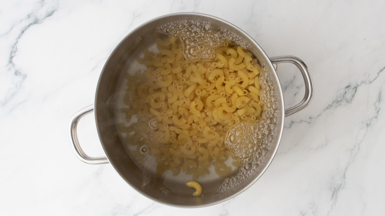 Elbow noodles in large pot of water