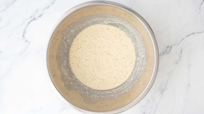 Seasoned milky mixture in bowl