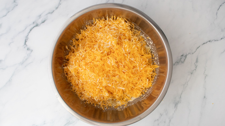 Shredded cheese in bowl