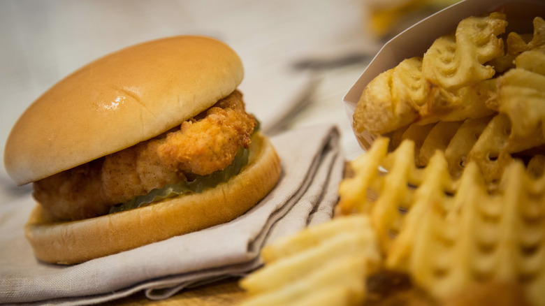 chicken sandwich and fries