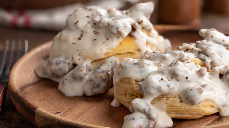 Sausage gravy and biscuits