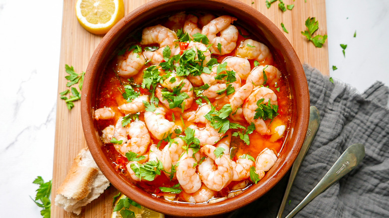 spanish garlic shrimp in a dish 