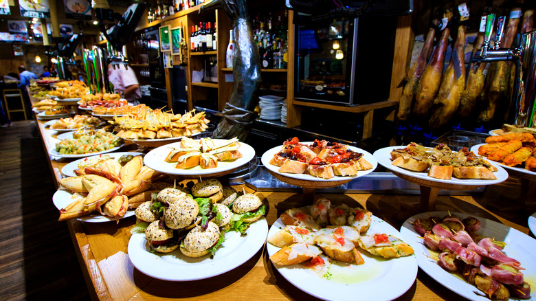 Counter with tapas plates