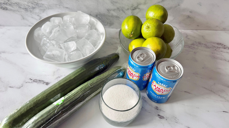 Ingredients for sparkling cucumber limeade