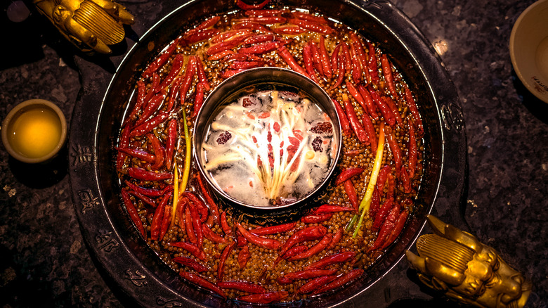 sichuan hot pot with chilis