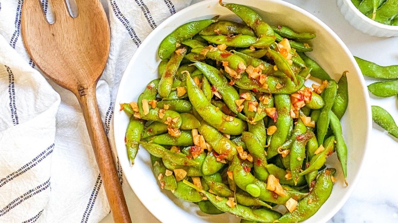 spicy garlic edamame