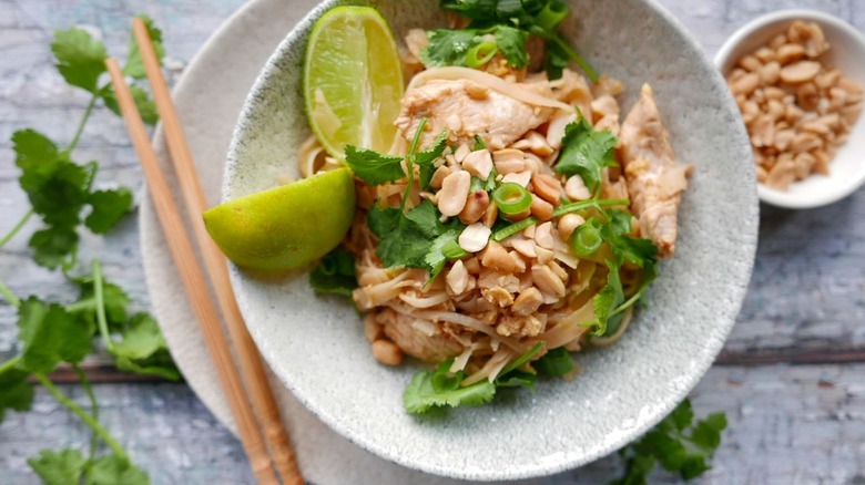 spicy pad thai in bowl