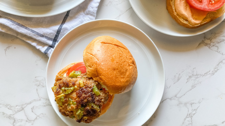 turkey burger on a plate 