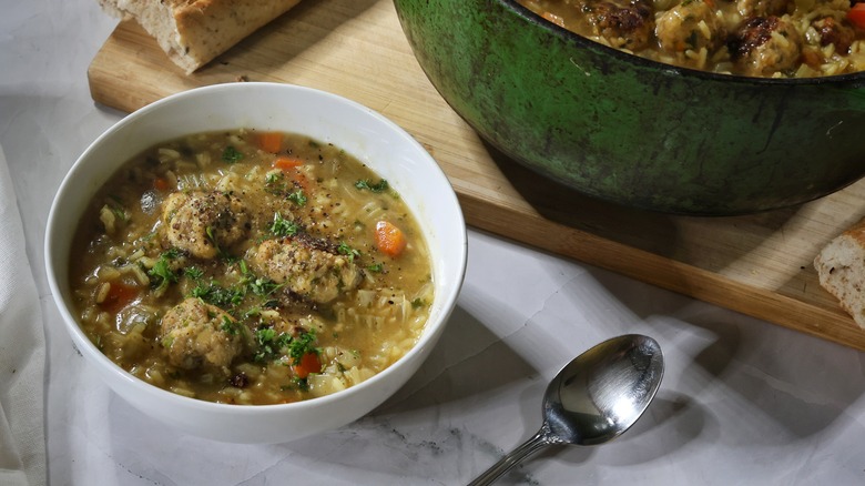 bowl of chicken meatball soup