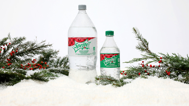 two bottles of Sprite Winter Spiced Cranberry zero sugar and regular