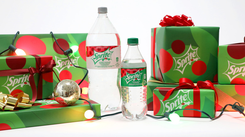 gifts surround Sprite cranberry bottles