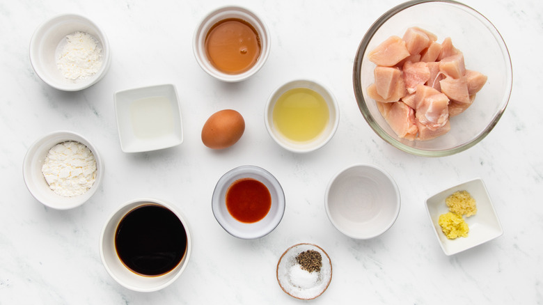 Sriracha-honey glazed chicken ingredients laid out