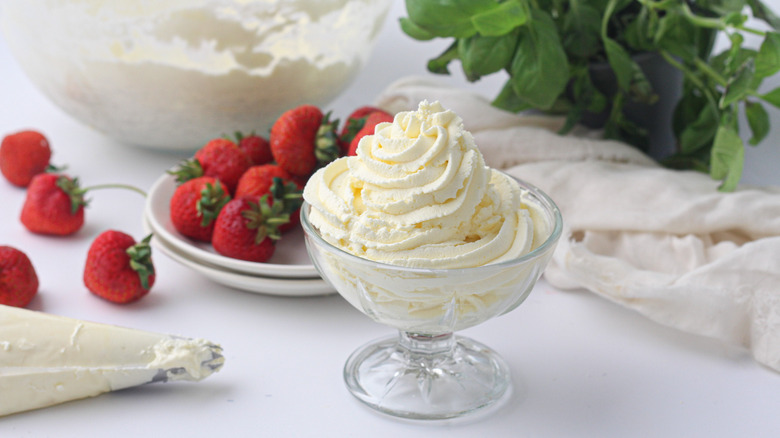 whipped cream piped into bowl