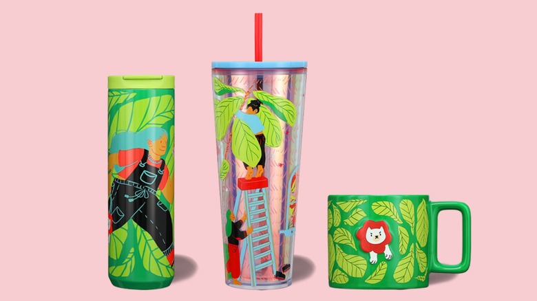 Botanical themed tumblers, pink background