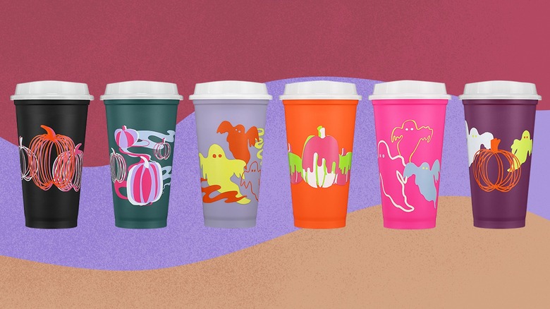 Starbucks' Halloween cups lined up