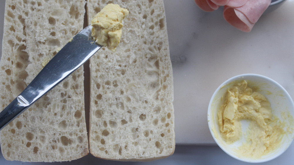 preparing bread for panini sandwich