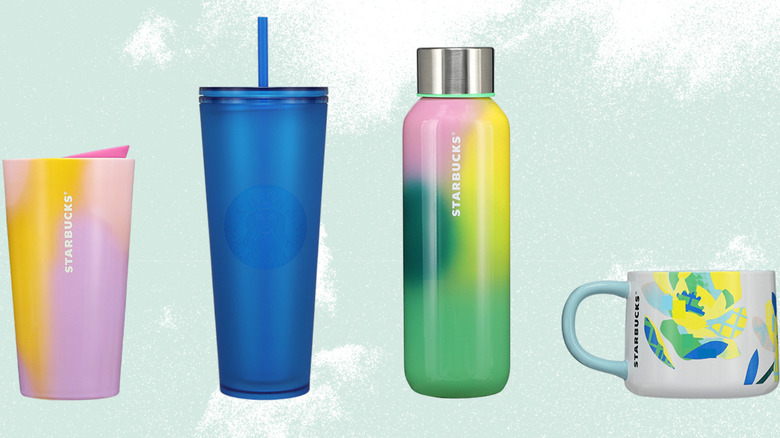 brightly colored Starbucks cups