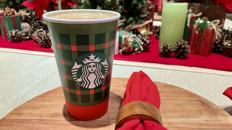 A cup of the returning Eggnog Latte at Starbucks