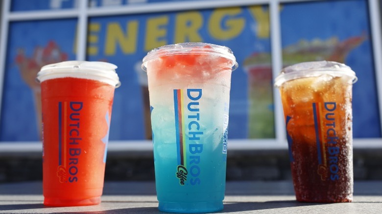 Three Dutch Bros iced drinks