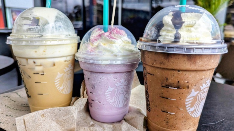 Three Starbucks blended drinks