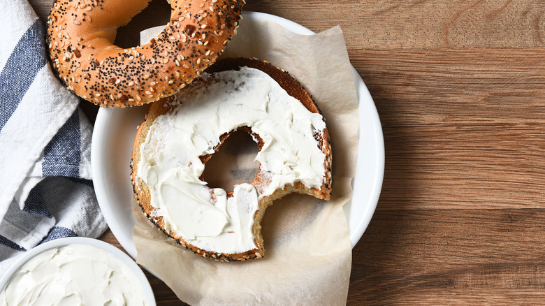 Sliced bagel with cream cheese