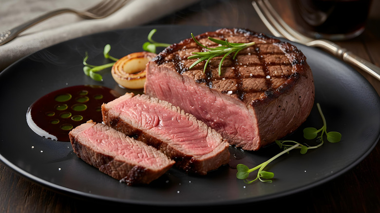 Gourmet ribeye steak on a plate