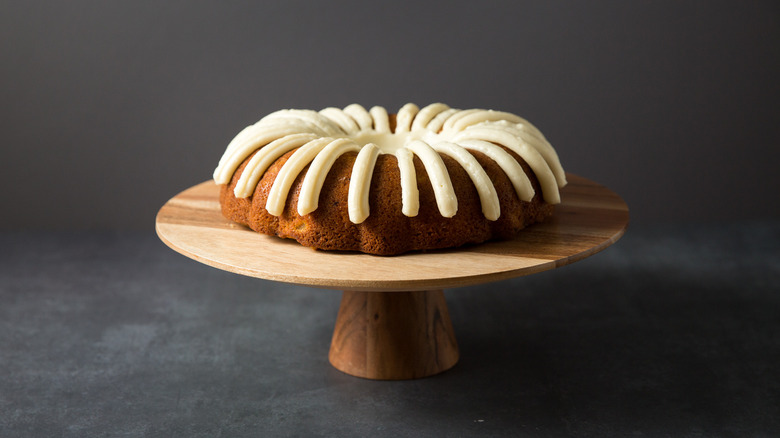 Carrot bundt cake on cake stand