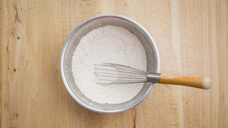 flour mixture in mixing bowl with whisk