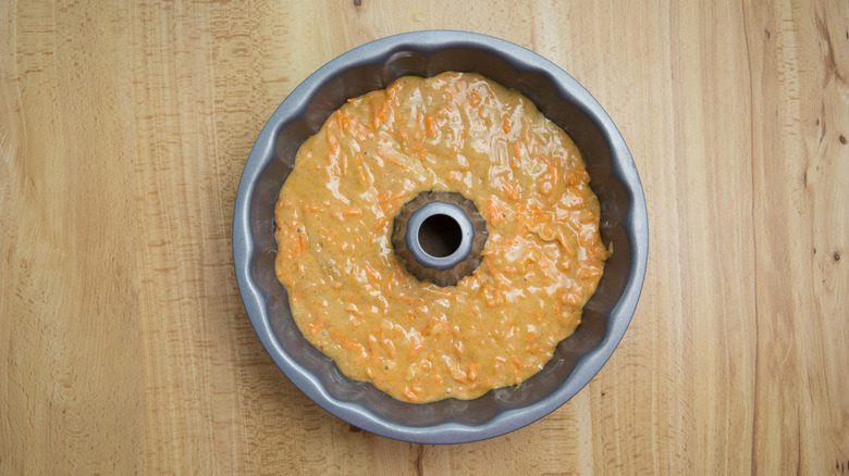 cake batter in bundt pan