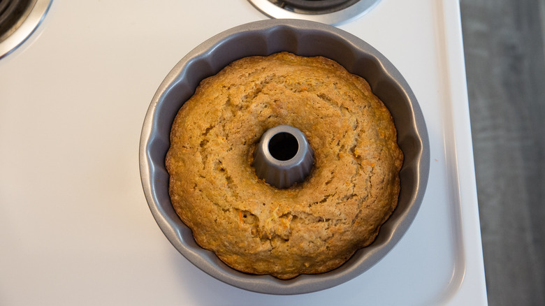 baked carrot cake in bundt pan