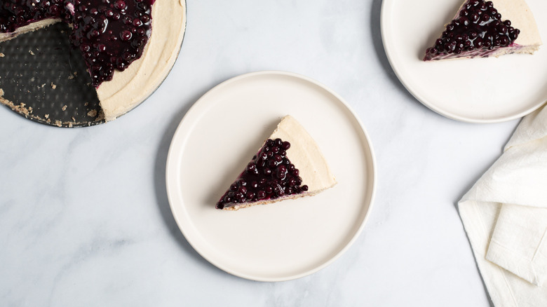 blueberry cheesecake served on table