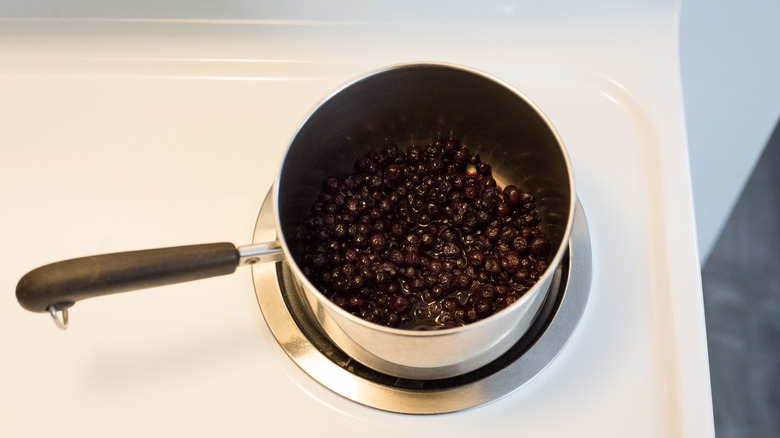 blueberry sauce in small saucepan