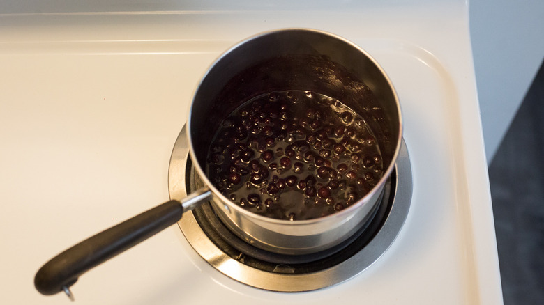blueberry sauce in small saucepan