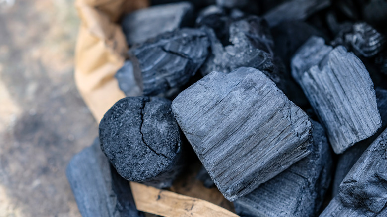 Paper bag filled with charcoal