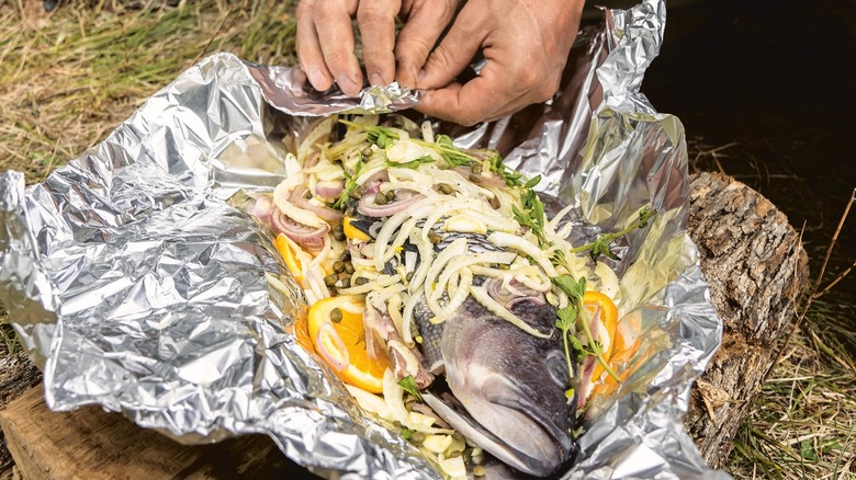 Fish on aluminum foil