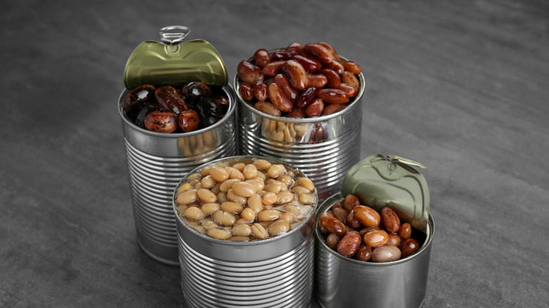 open cans of beans