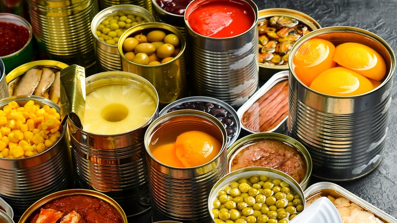 variety of canned foods