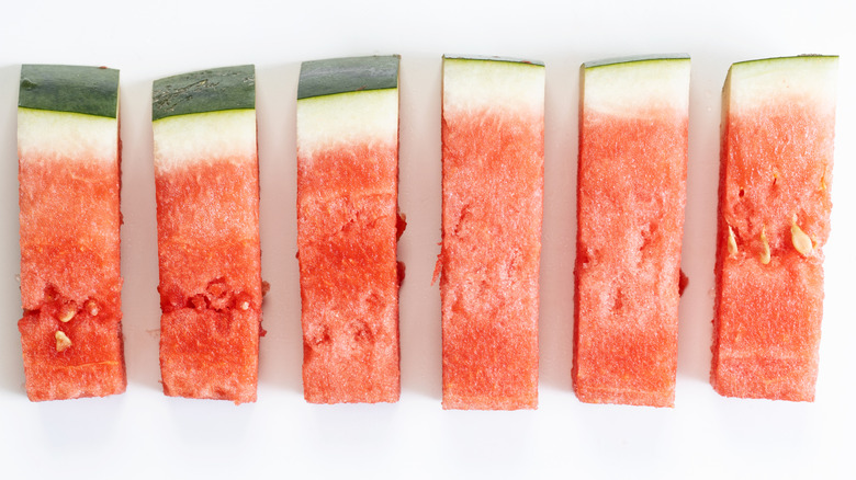Watermelon sliced in rectangles