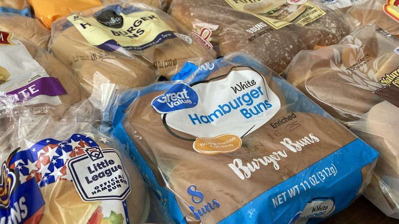 Bags of store bought hamburger buns