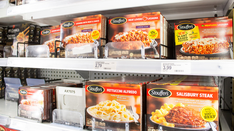 Boxes of Stouffer's on grocery store shelves