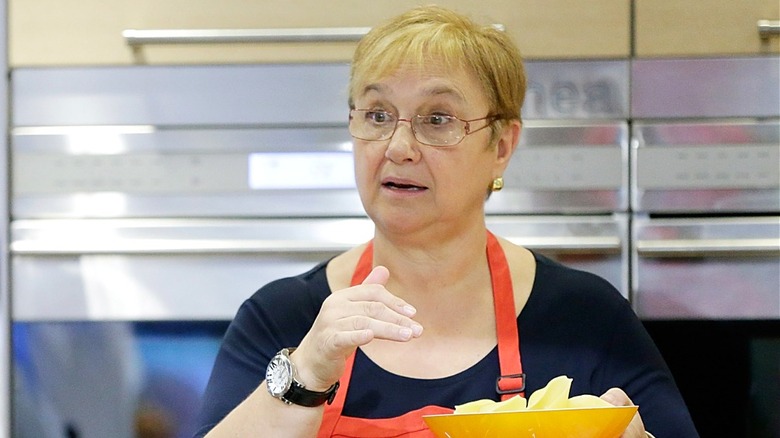 Lidia Bastianich giving a cooking demo at Eataly