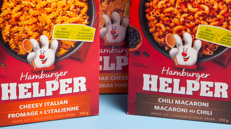 Three boxes of Hamburger Helper