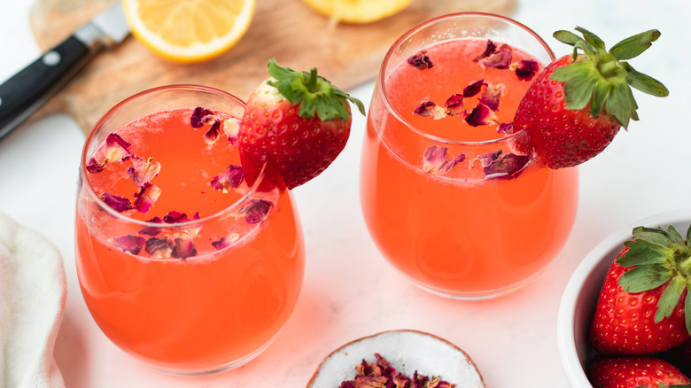 Two strawberry and rose cocktails