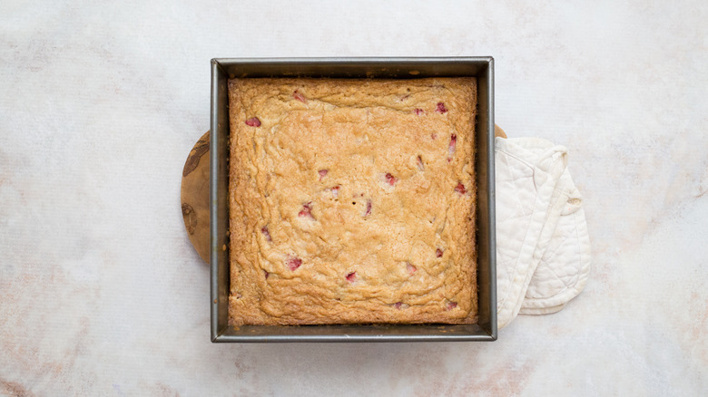 baked blondies in metal pan